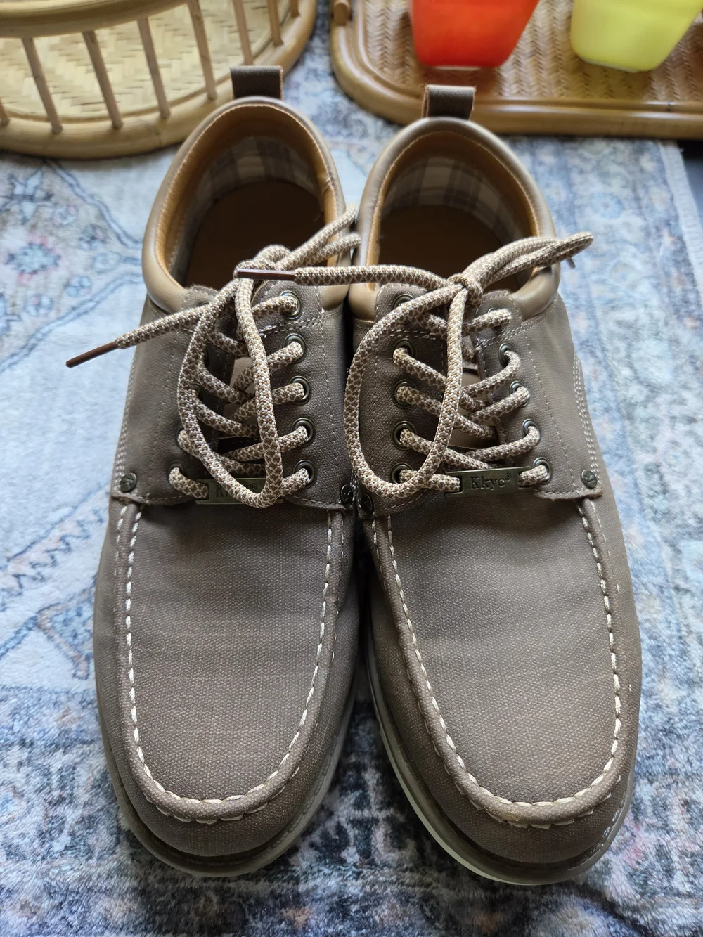 Men's Taupe Canvas Boat Shoes with Contrast Laces